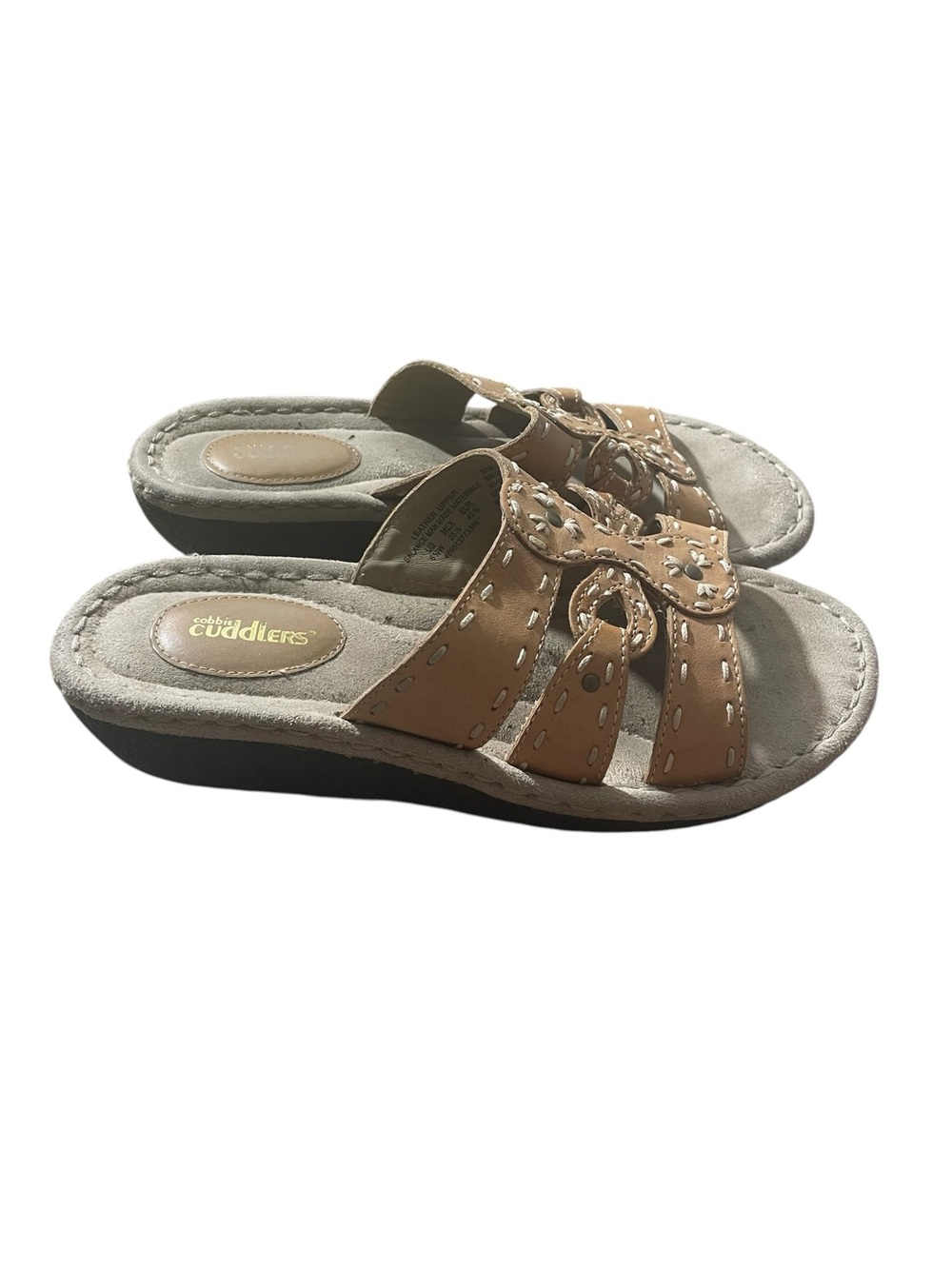 Z9- Women’s Tan Slide Sandals cobbie cuddlers leather upper 8.5W